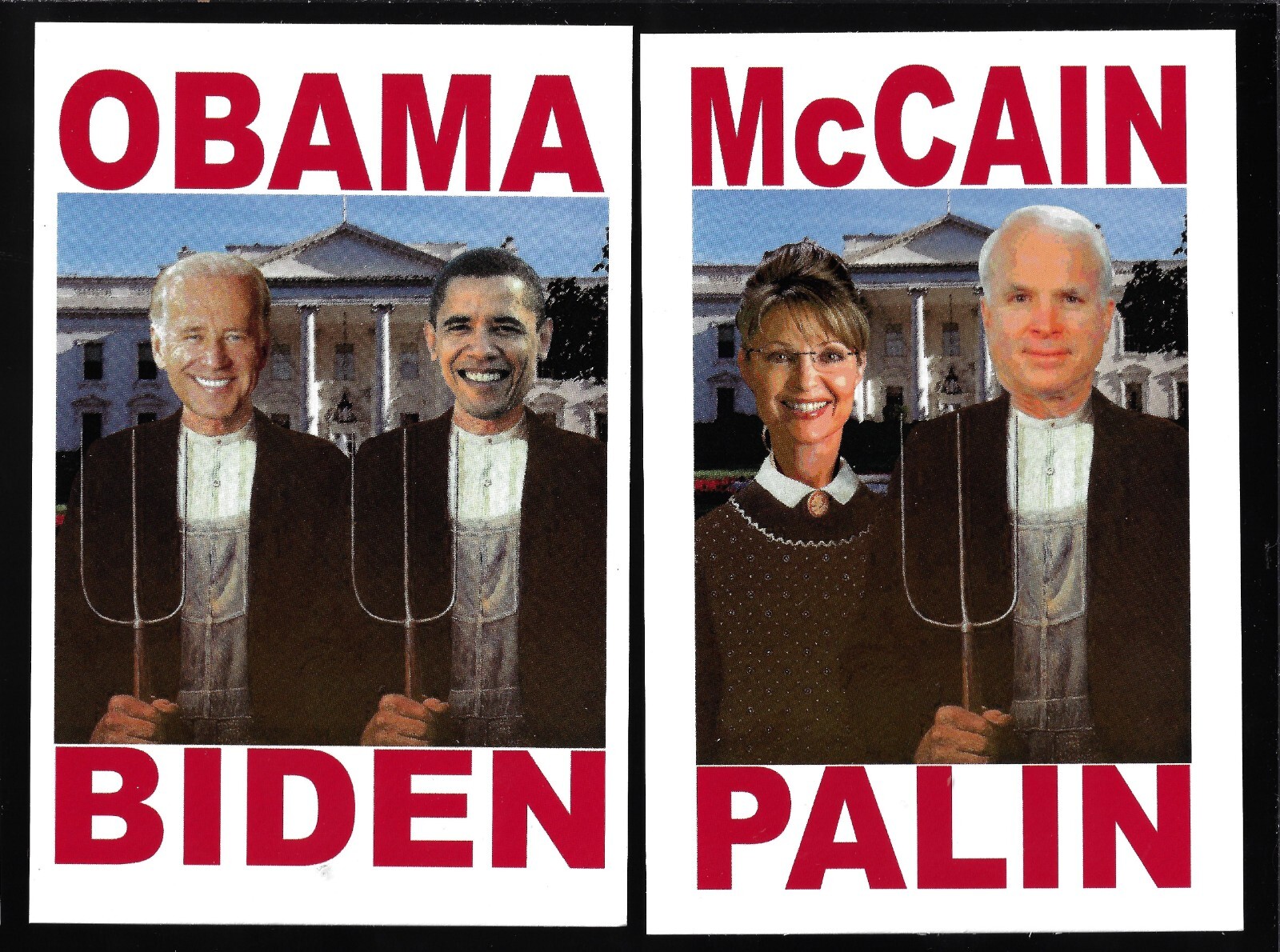 2008 Pair of Matching Presidential Campaign Postcards Obama Biden & McCain Palin