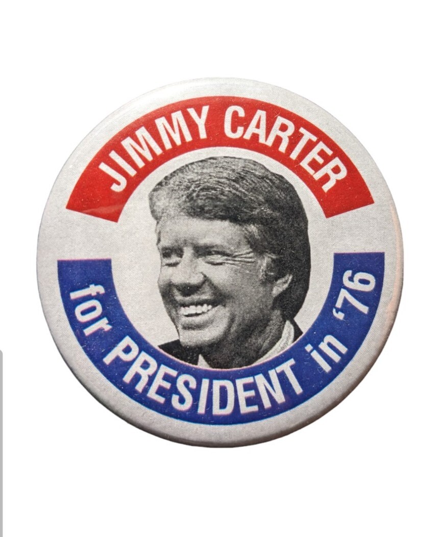 Jimmy Carter For President in ’76 2″ Political Button Pin 1976 Blue Red