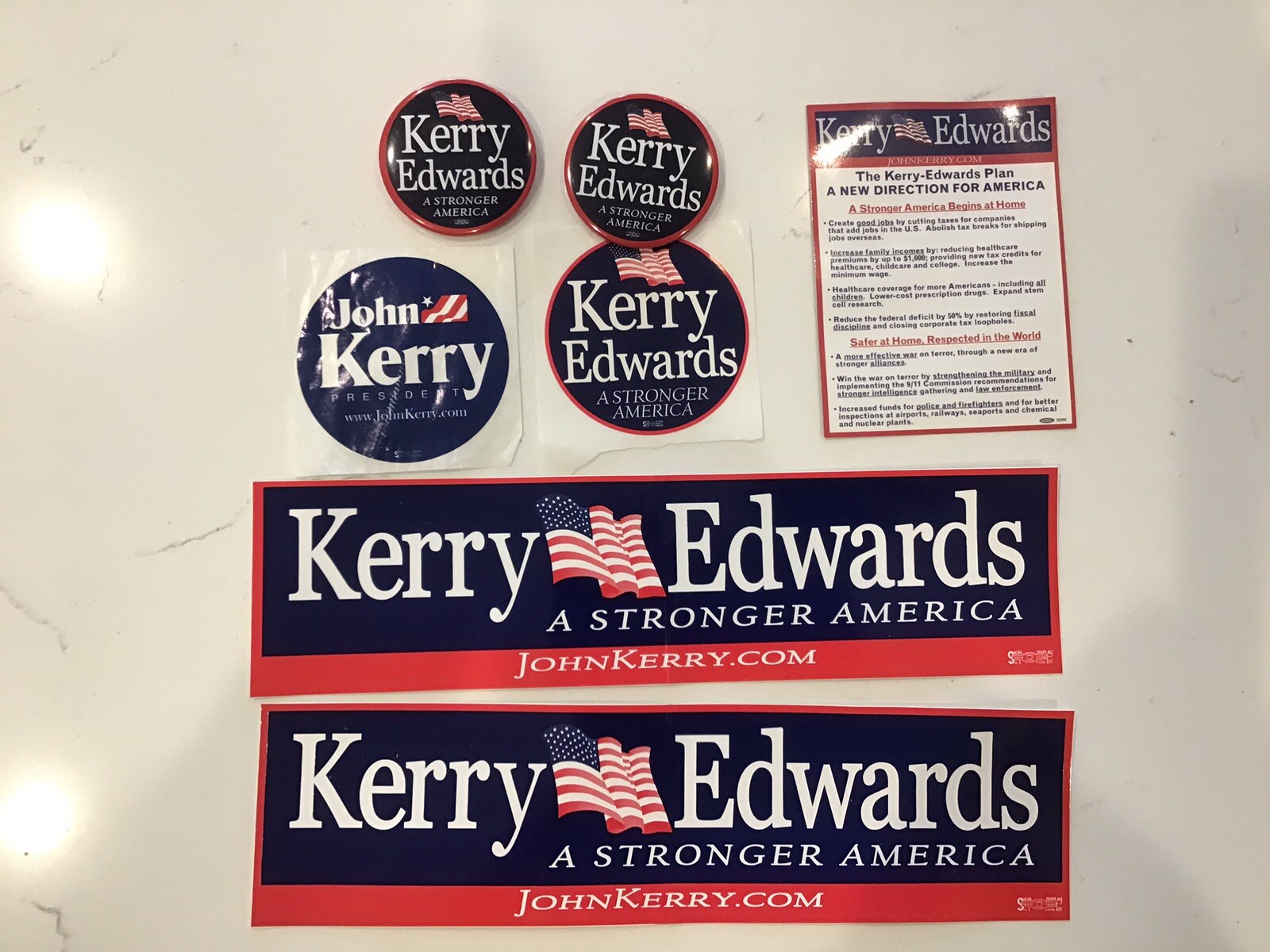 Official 2004 Kerry Edwards Presidential Stickers And Buttons