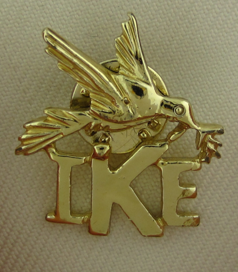 Vintage IKE Dwight Eisenhower Peace Dove Pin Gold Tone Political