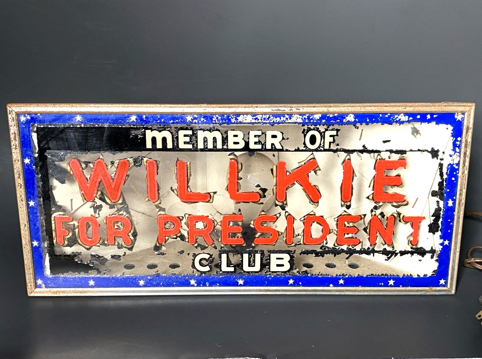 Very Rare 1940’s “WENDELL WILLKIE FOR PRESIDENT” Light Up Campaign Sign++