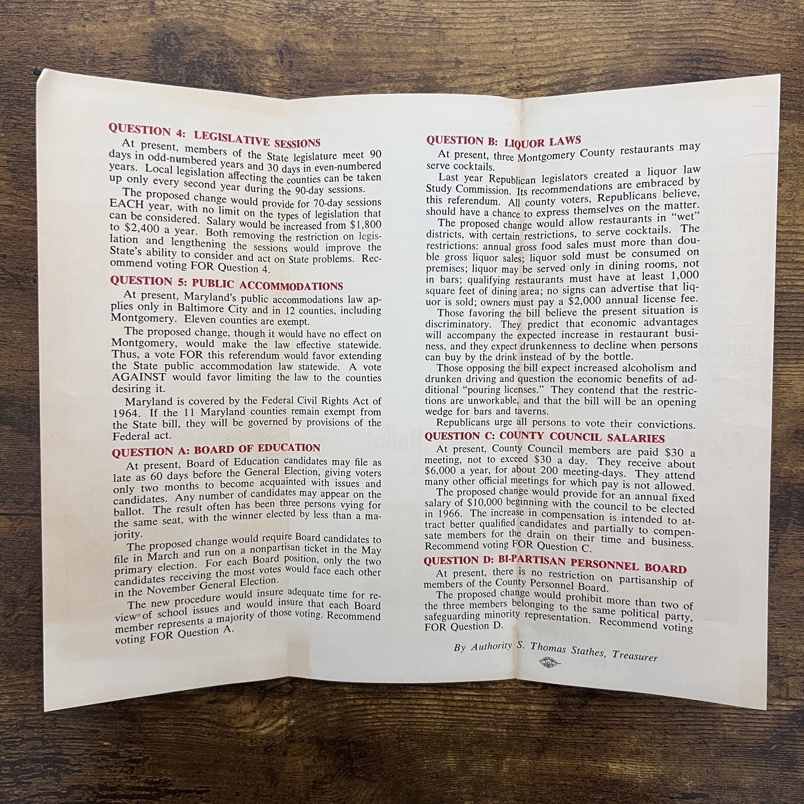 1964 Barry Goldwater Miller Montgomery County MD Republican Sample Ballot