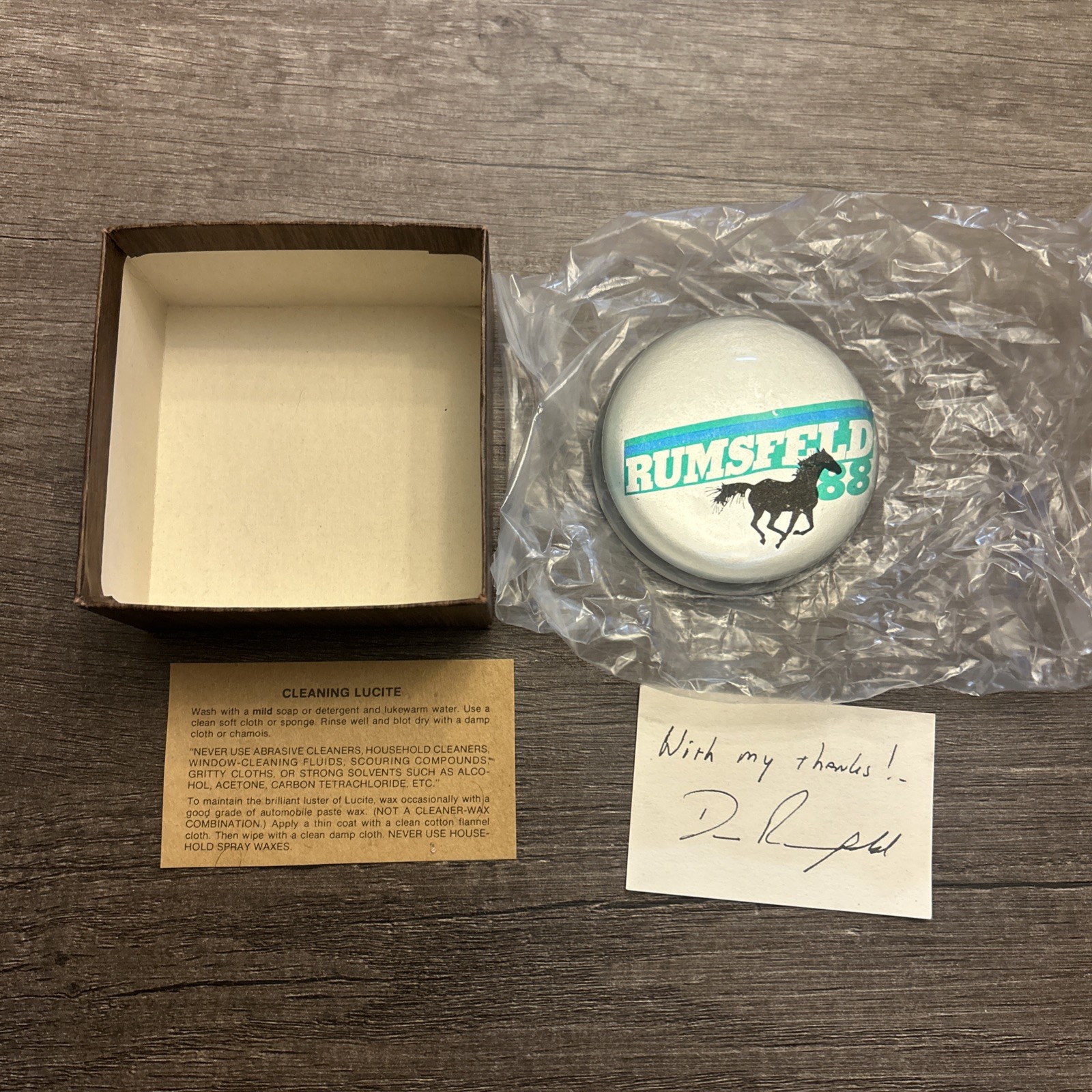 VTG Donald Rumsfeld 1988 Presidential Candidate Campaign Paperweight AUTOGRAGH