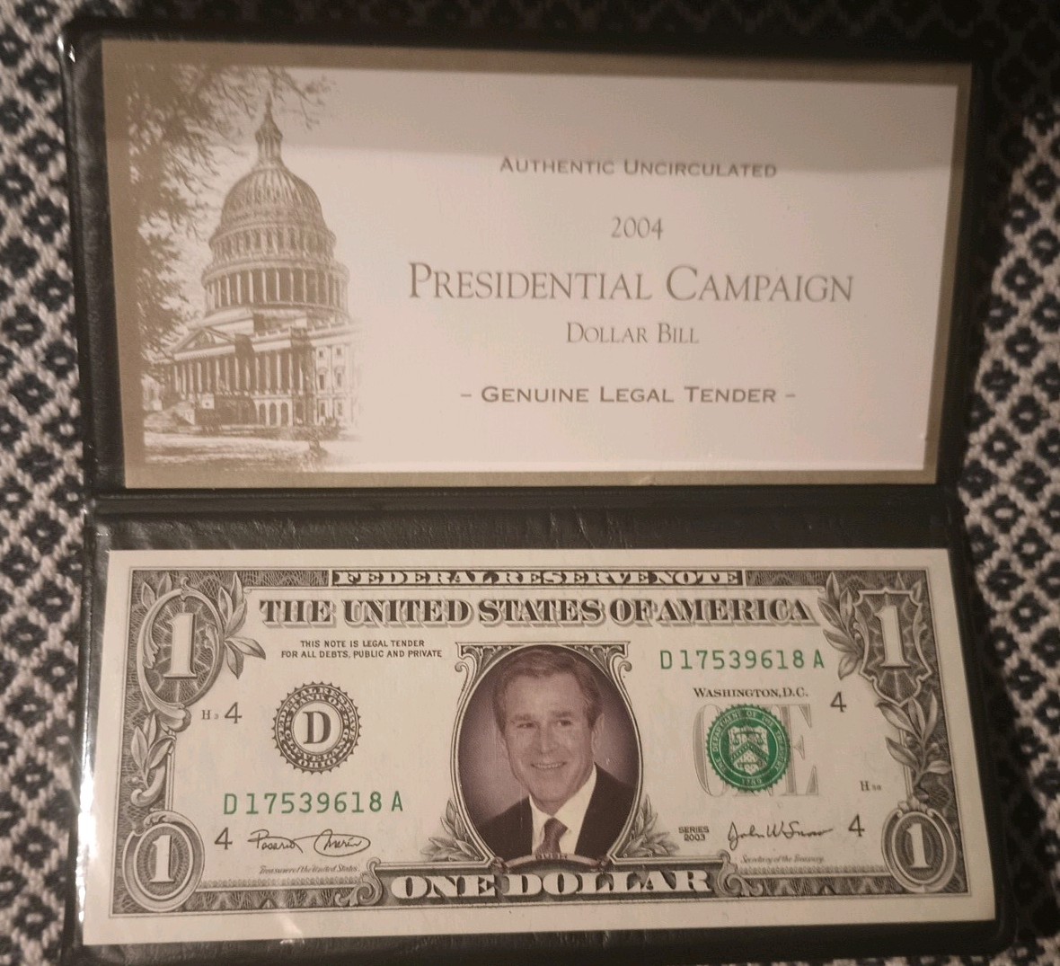 2004 Presidential Campaign Uncirculated Dollar Bill ( George Bush )