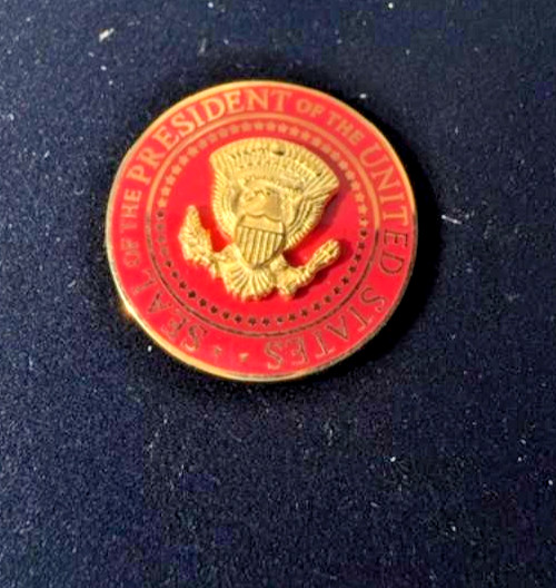 President Donald J Trump 7/8″ Brass Red Lapel Pin with Presidential Seal
