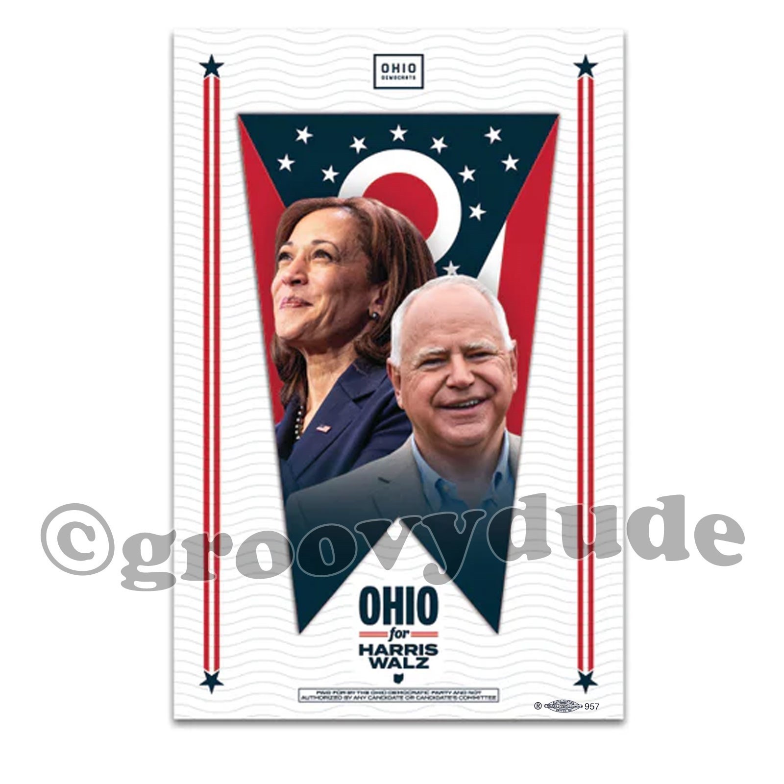 2024 Kamala Harris Tim Walz Jugate Poster – Ohio Flag Photo Print Campaign Art