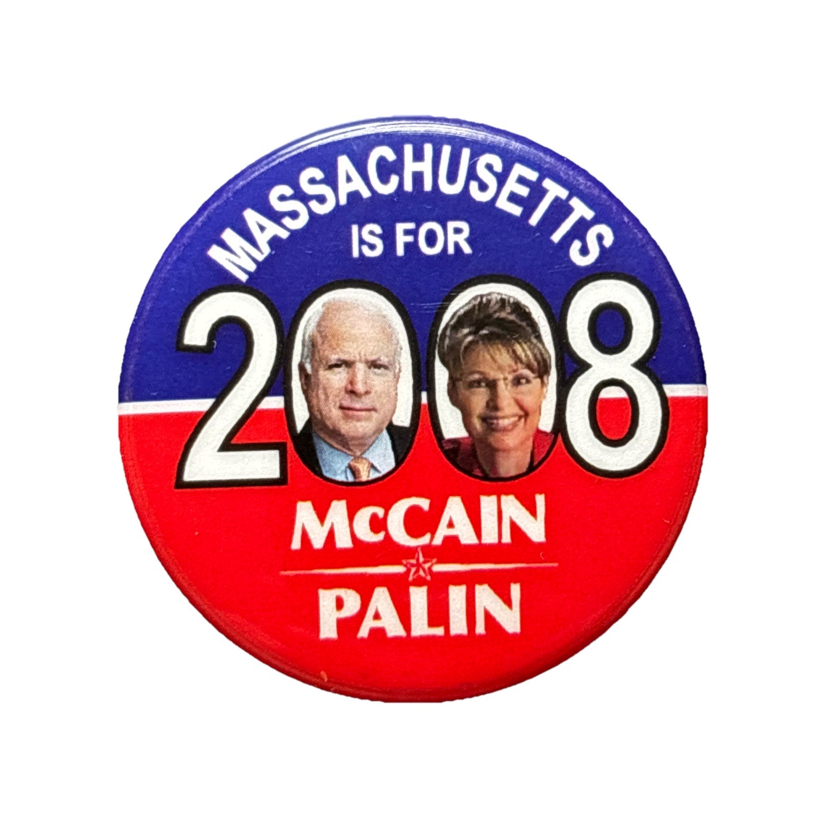 2008 John McCain for President Massachusetts 50 State 1.5″ Button Sarah Palin