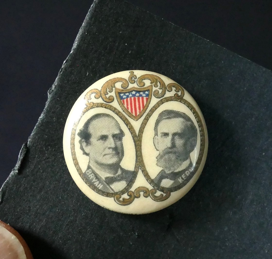 Genuine 1908 William Jennings Bryan John Kern Jugate Campaign Button Pin 13/16”
