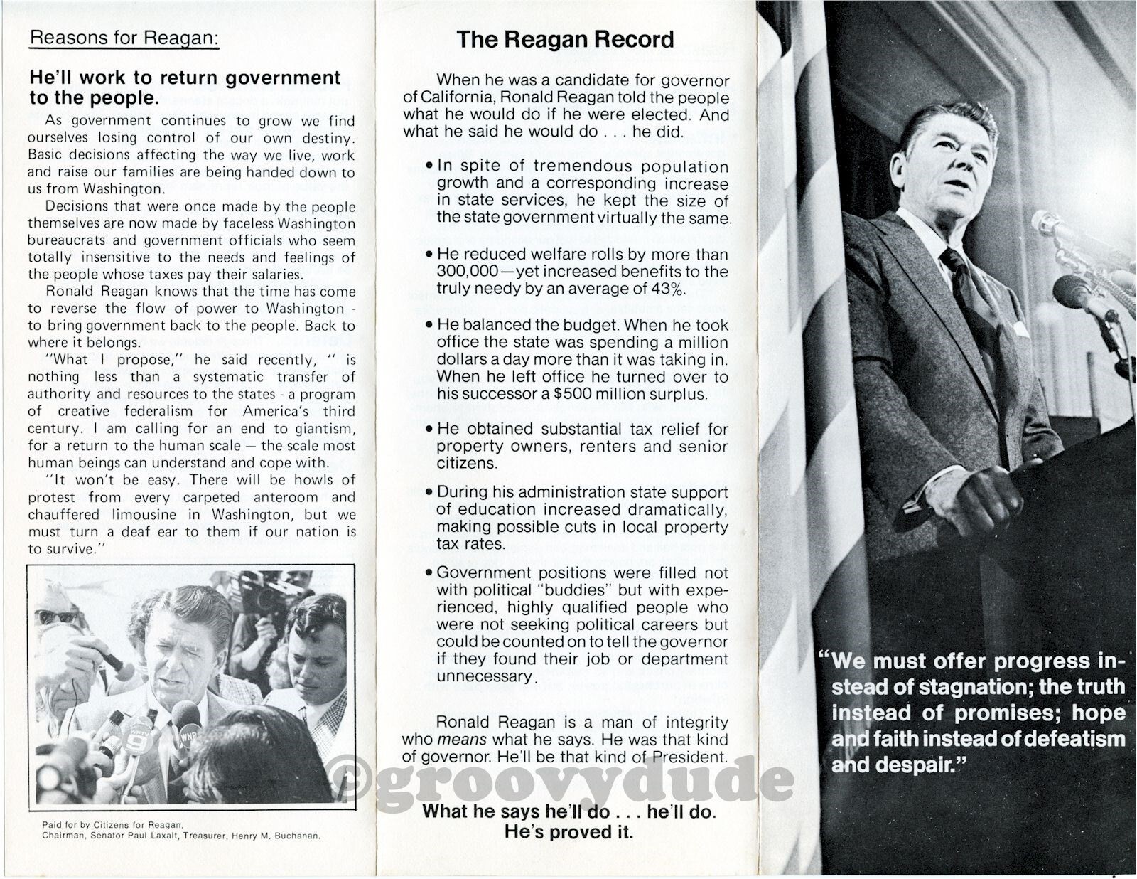 1976 Governor Ronald Reagan For President Georgia Political Campaign Brochure GA