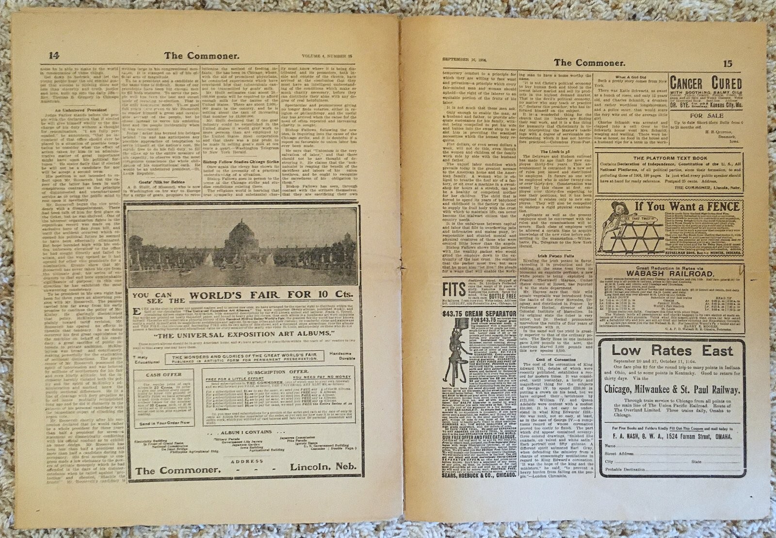 WILLIAM J BRYAN 1904 ANTI-TEDDY ROOSEVELT CAMPAIGN PUBLICATION “THE COMMONER”