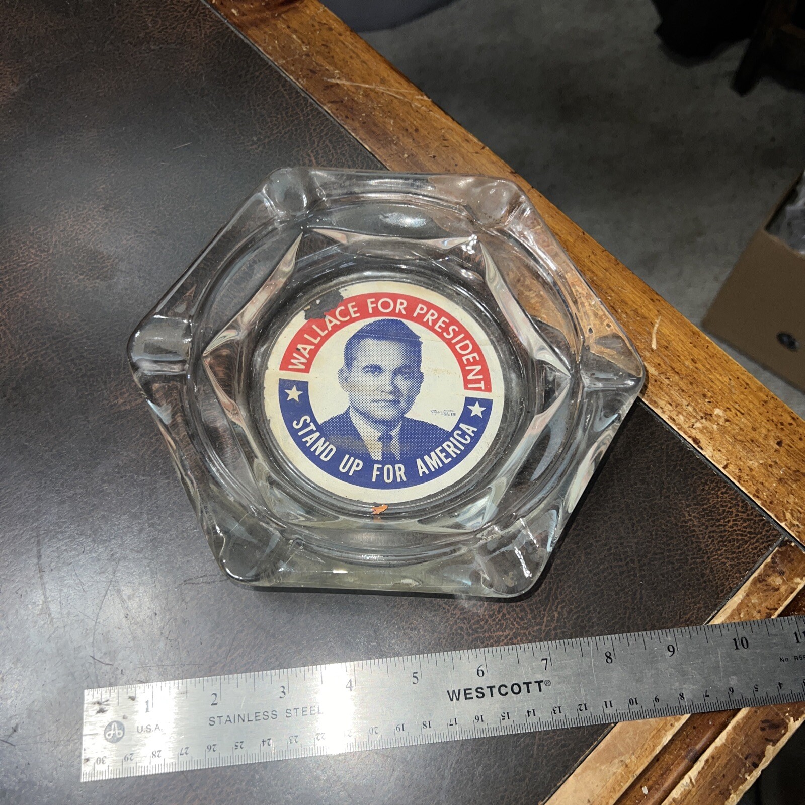 Original Vintage Wallace For President Presidential Election Glass Ashtray