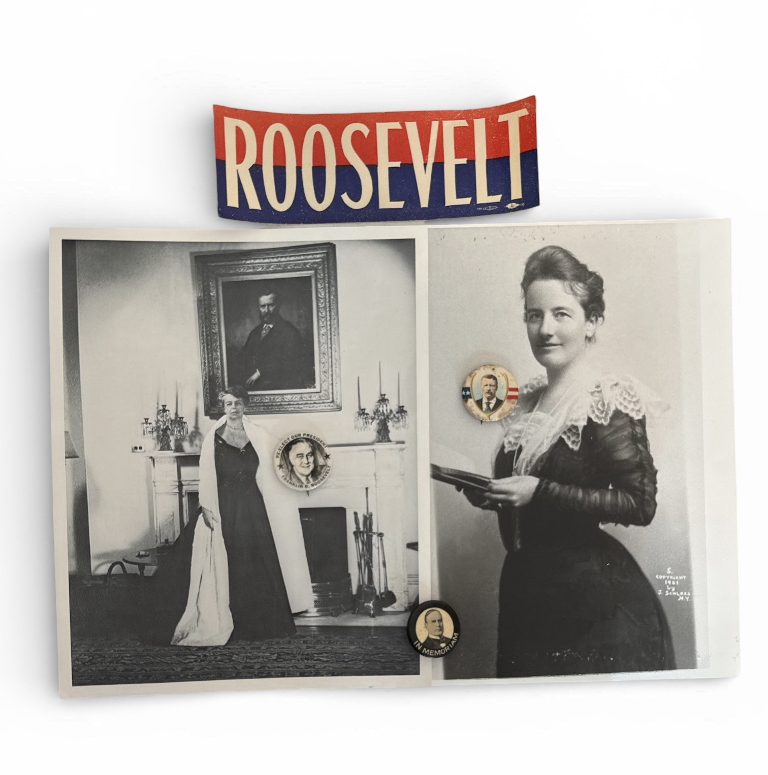 President Teddy & Franklin Roosevelt & McKinley Political Button 1.25″ Wishbone