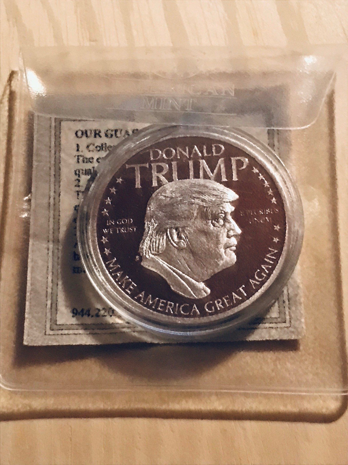 AMERICAN MINT DONALD TRUMP SILVER PLATED COIN Issued Date 2016
