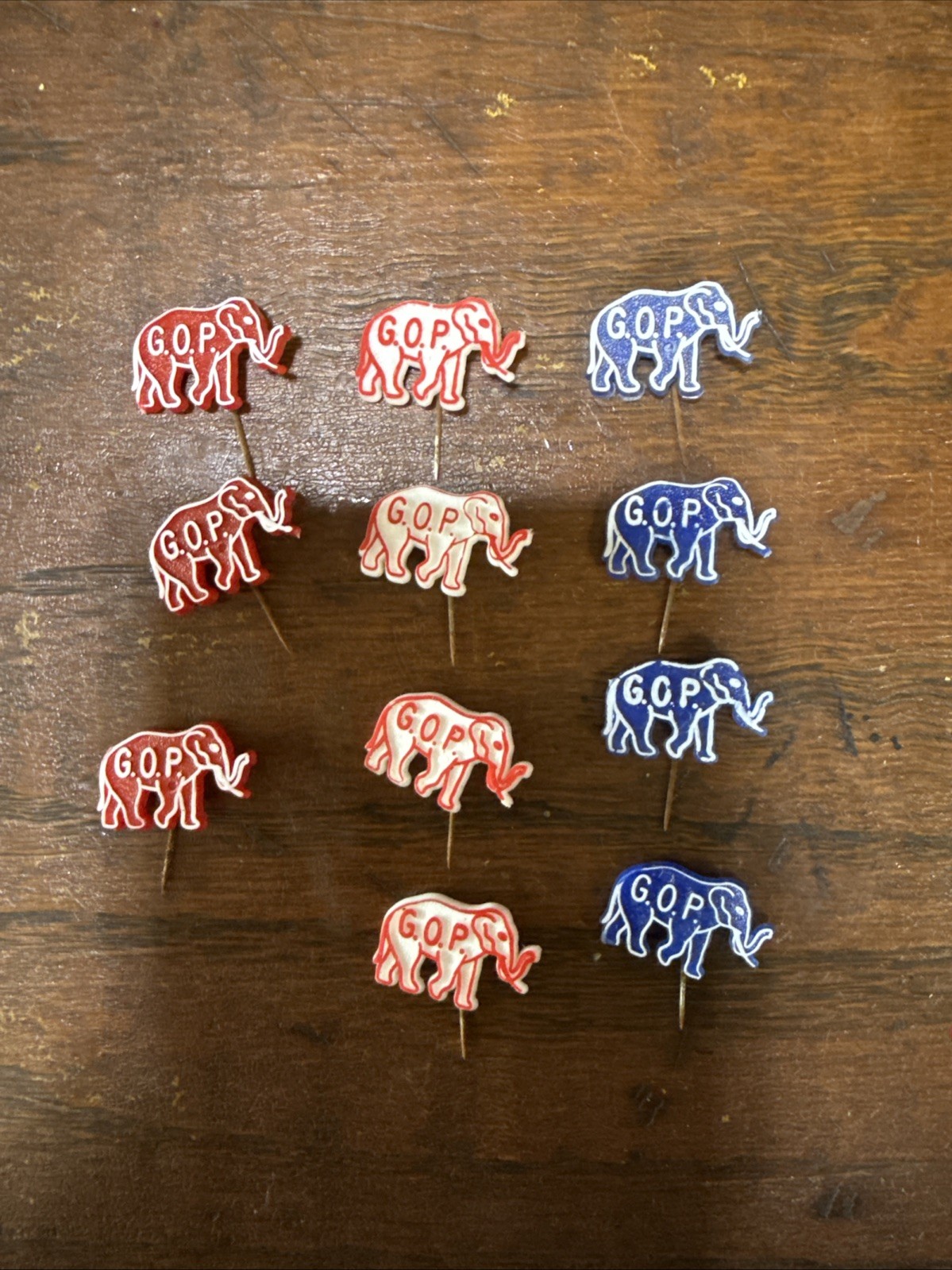 political lapel stick pins LOT of 11 Republican GOP elephant vintage 1960s RWB