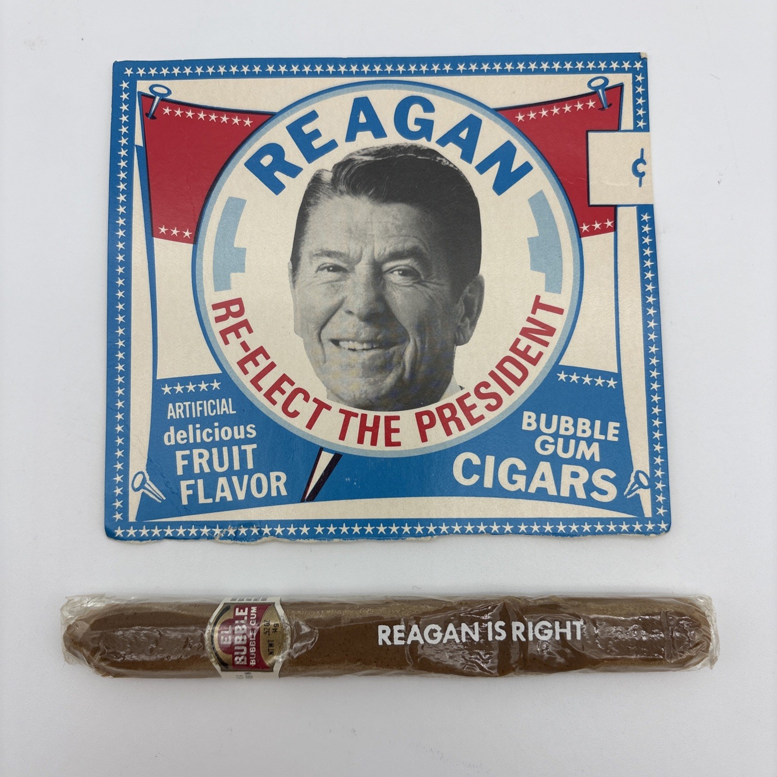 1980s Vintage “REAGAN IS RIGHT” El Bubble Bubble Gum Cigar SEALED