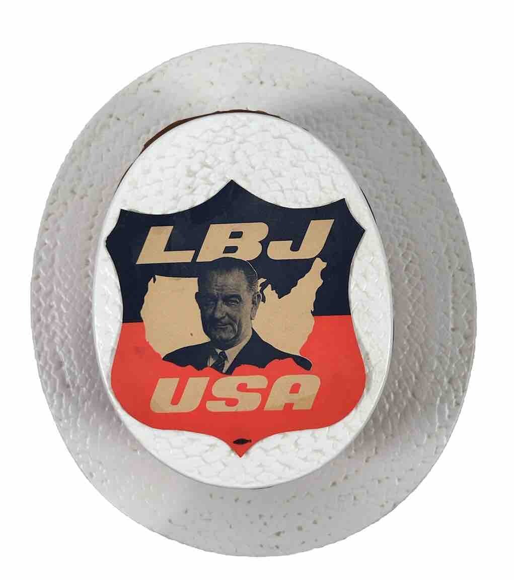 1960 LYDON B. JOHNSON For USA Plastic Campaign HAT “M” ( Size ) With Hat Pins