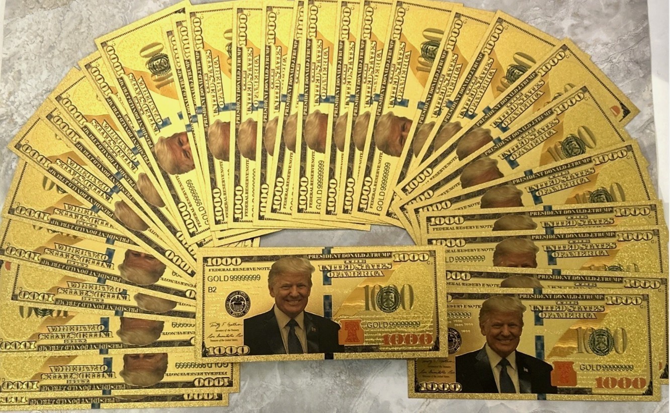 100 PC LOT-24K GOLD Plated Foil Novelty Banknotes TRUMP $1000 MAGA