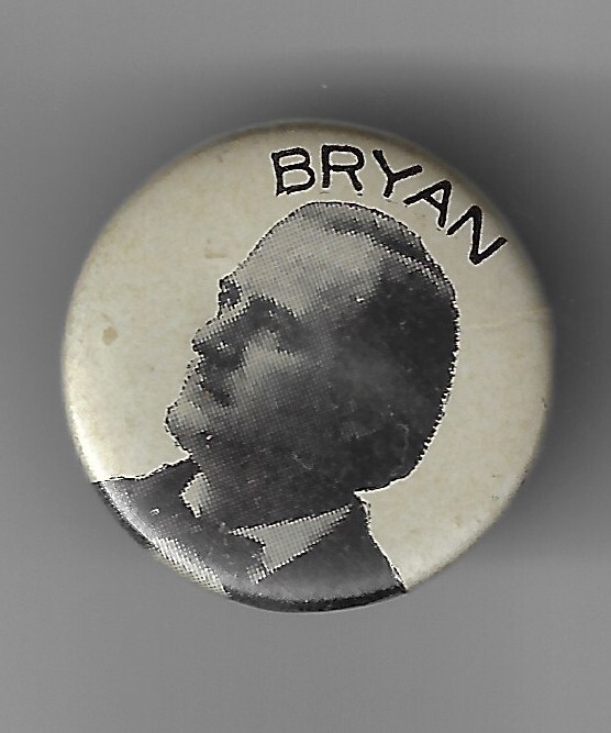1896 Smaller William Jennings Bryan Presidential Campaign Celluloid Lapel Stud