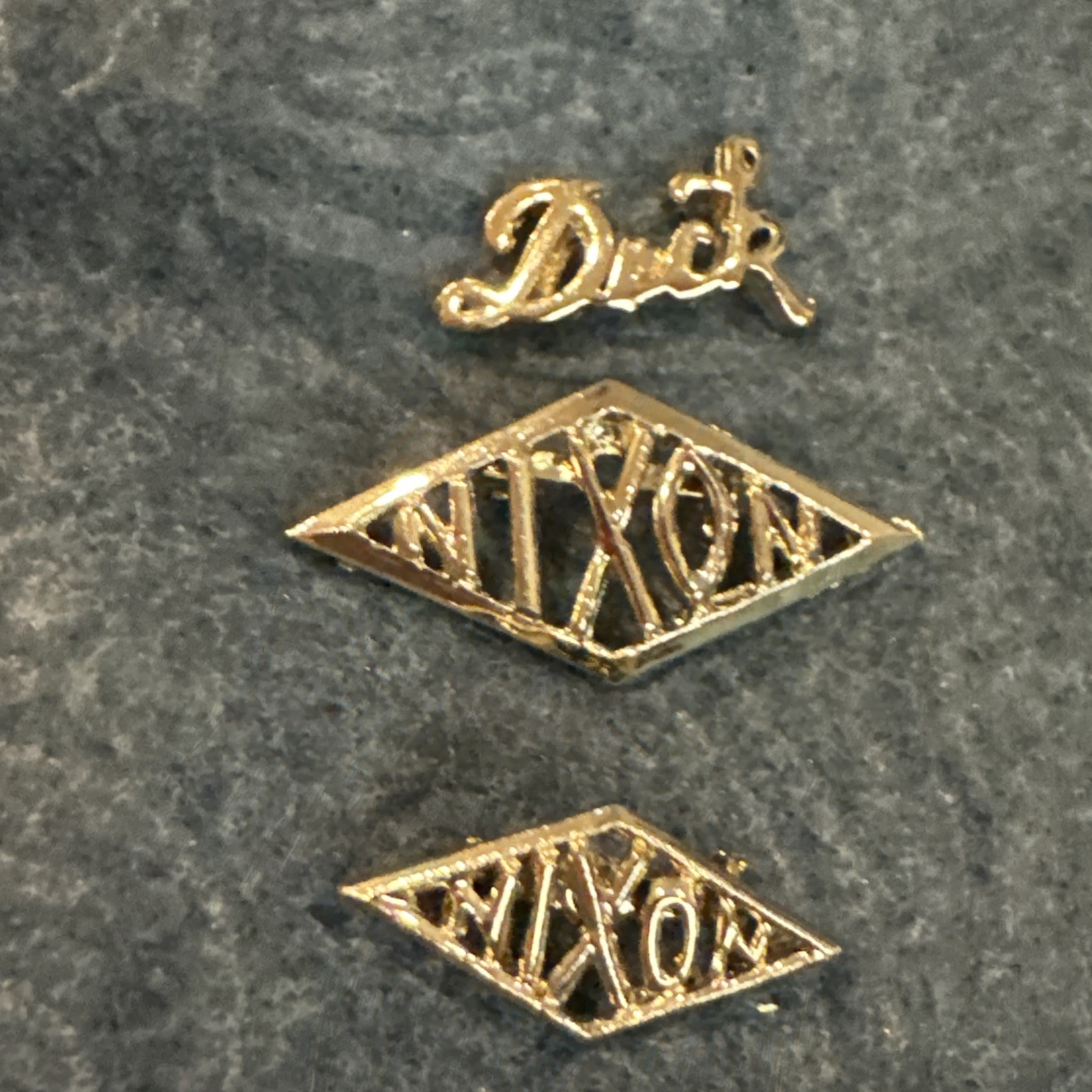 Vtg Gold Tone Diamond Shape Presidential Memoribilia NIXON Brooch Pin Lot Of 3