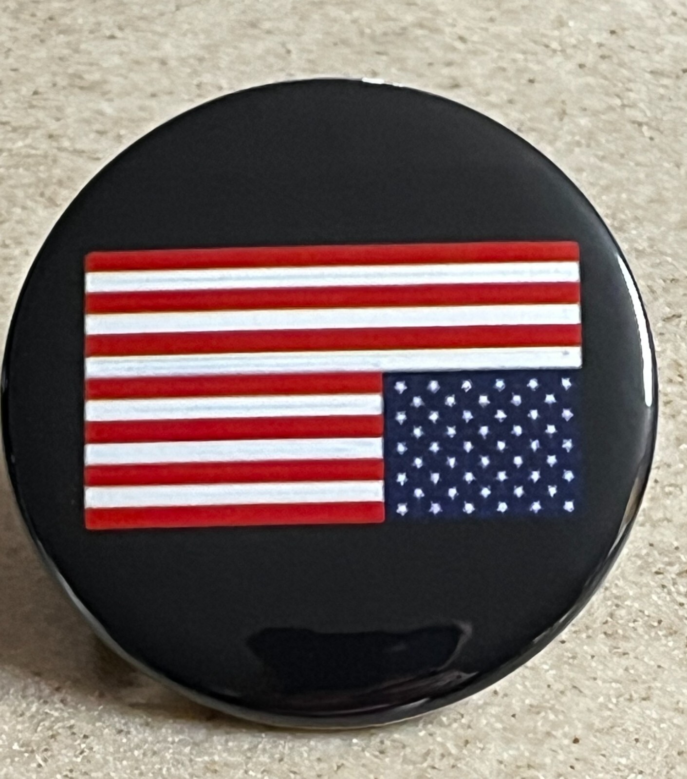 “America is in Distress” upsidedown flag Pin-Back Button, 2 1/4 inch.