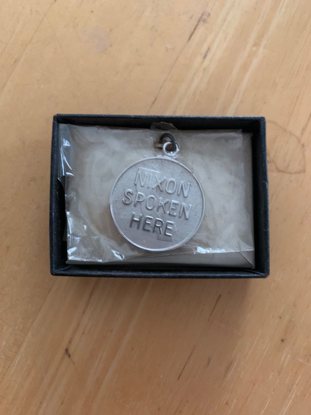 Vintage 1968 Presidential campaign “Nixon spoken here” sterling medal unopened