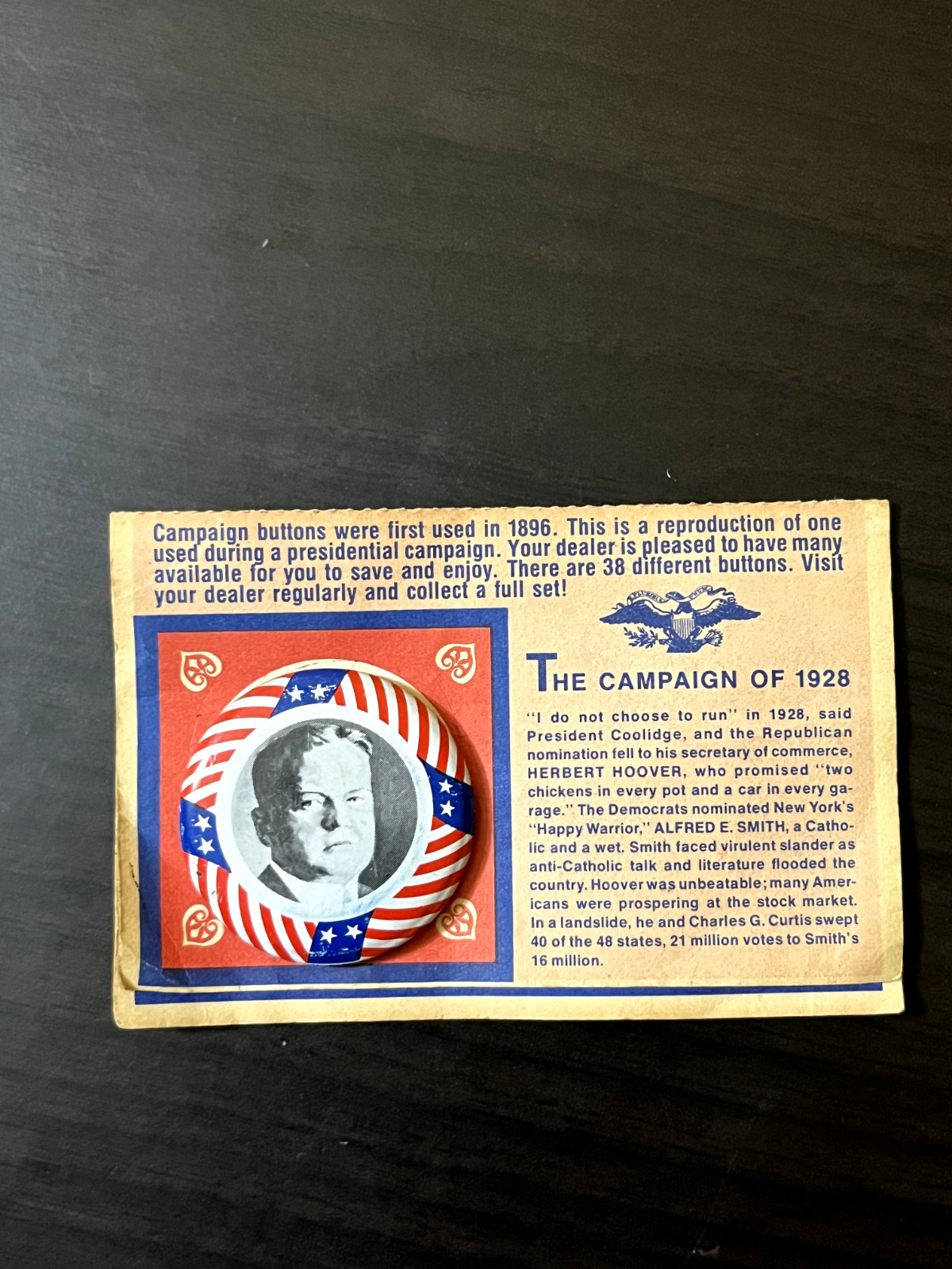 Herbert Hoover Pin Pinback Button 1928 Reproduction 1.25″ Presidential Campaign