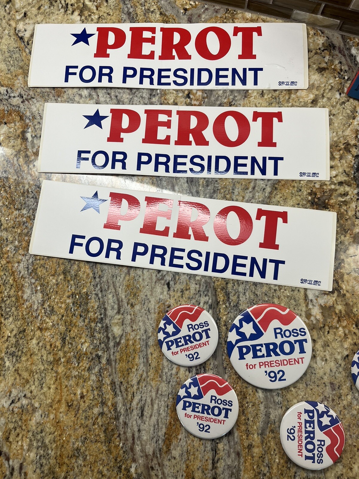 1992 ROSS PEROT Campaign LOT) Stickers / Pins /United We Stand Autographed Book!