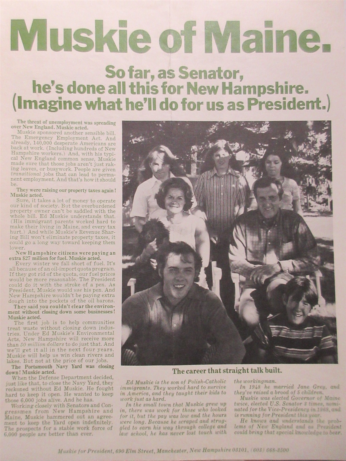 1972 Make Edmund Muskie our next President double-sided flyer