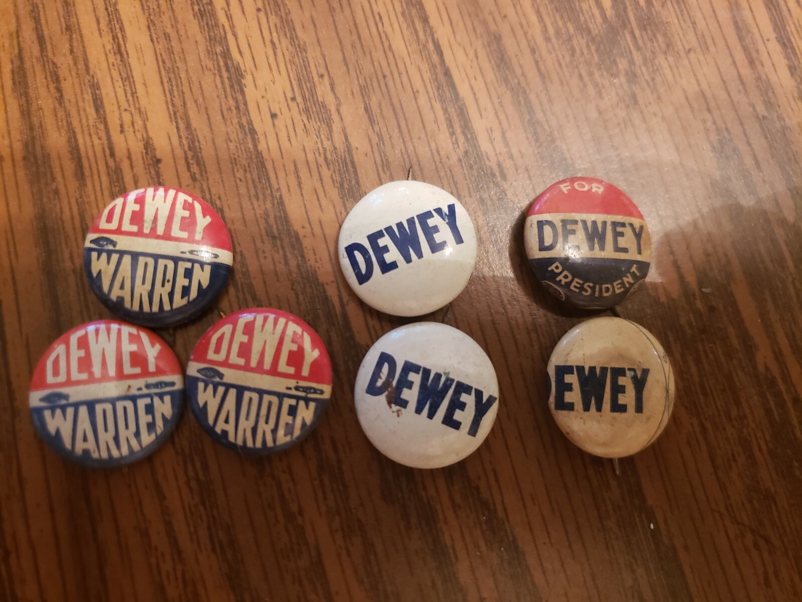 Lot of 7 Vintage Dewey/Warren Campaign Buttons
