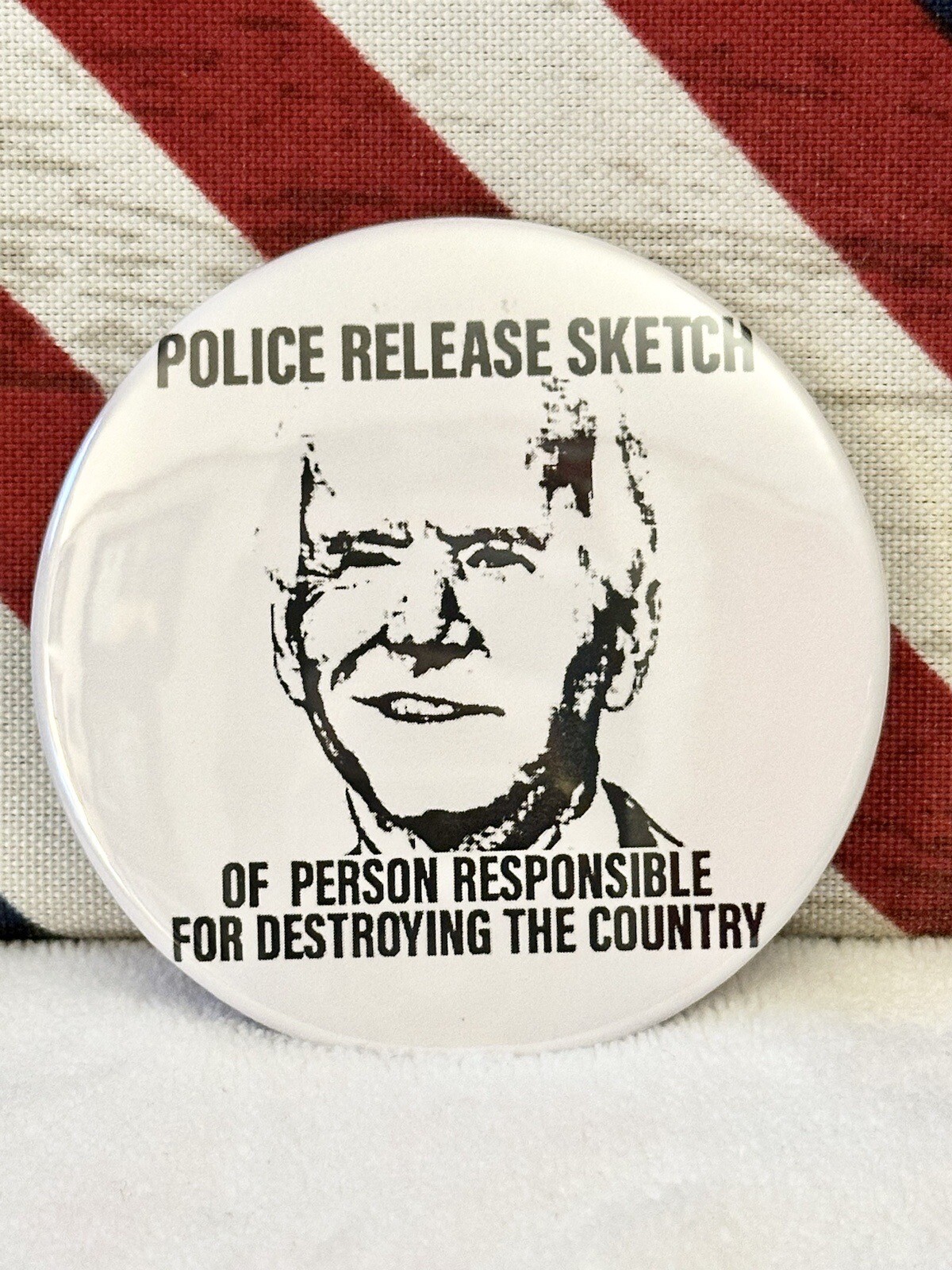 Donald Trump 2024 Anti-Biden “Satire” Political Campaign Pin-Back Button – 3″👀