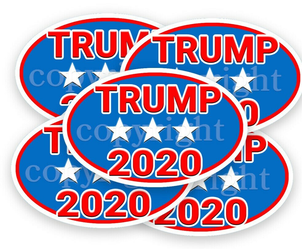 Trump 2020 Bumper Stickers Oval Decals Tri-Star Blue 5″ 5 pack
