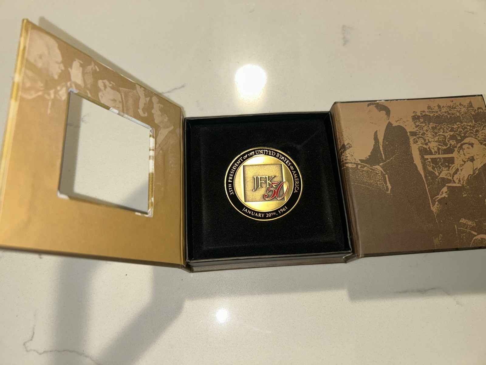 John F Kennedy 50th Anniversary Inauguration Bronze Medal Challenge Coin & Case