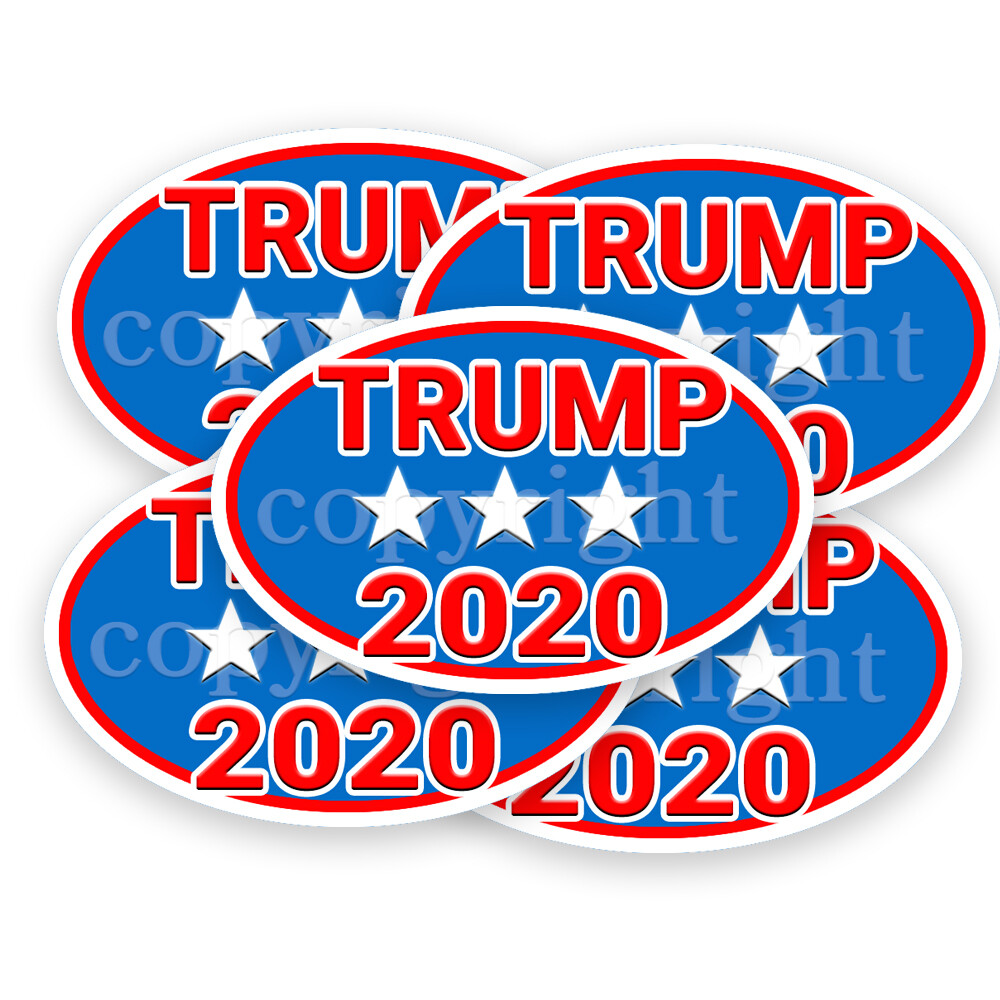 Trump 2020 Bumper Stickers Oval Decals Tri-Star Blue 5″ 5 pack