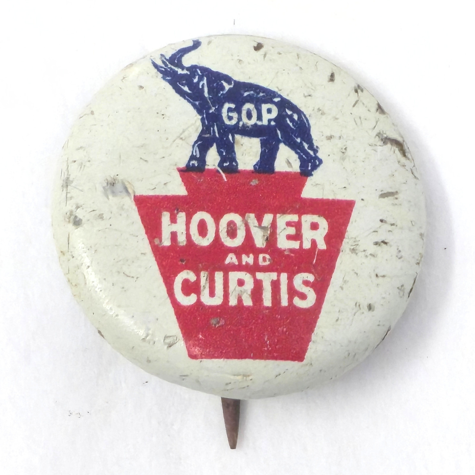 Hoover Curtis Campaign Pinback GOP Elephant 1932 Vtg Political Button