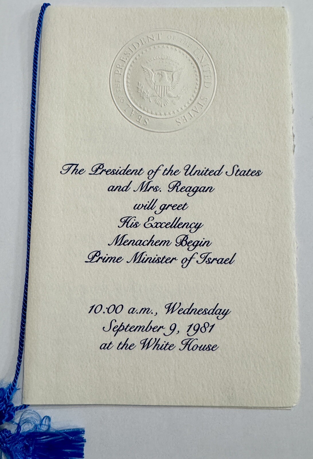 09-09-1981 Official President Reagan White House Program – Menachim Begin Israel