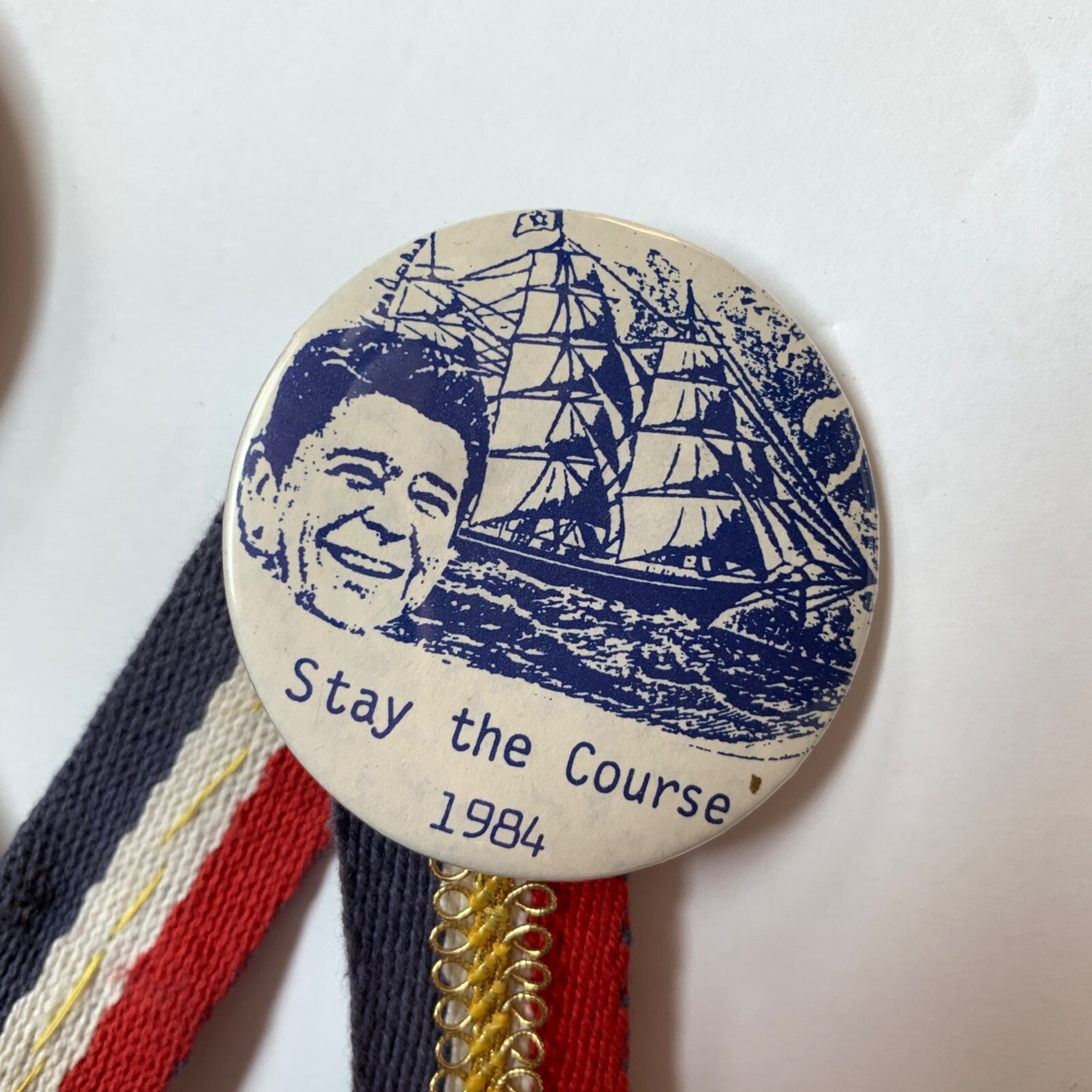 Vintage 1984 84 Ronald Reagan Political Pins on Ribbon I Heart Ron & Nancy Stay