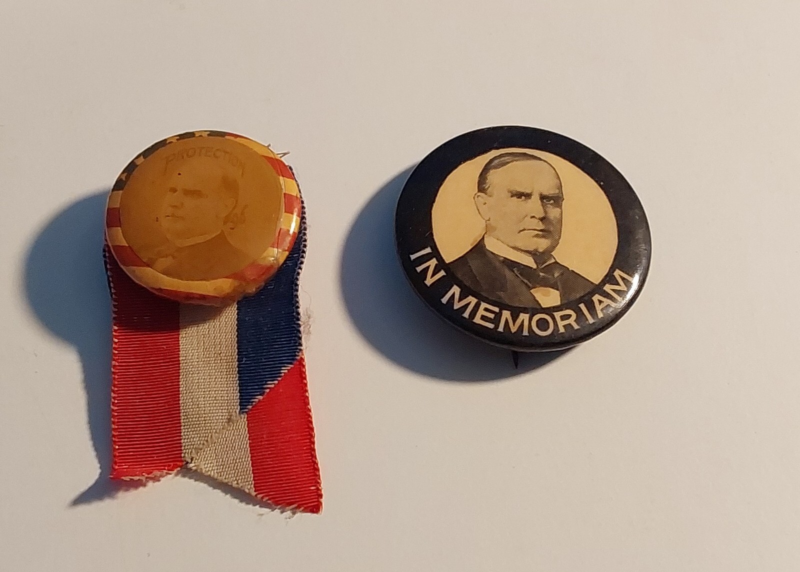 WILLIAM McKINLEY Presidential Campaign LAPEL STUD Protection 1896 & Memorial Pin