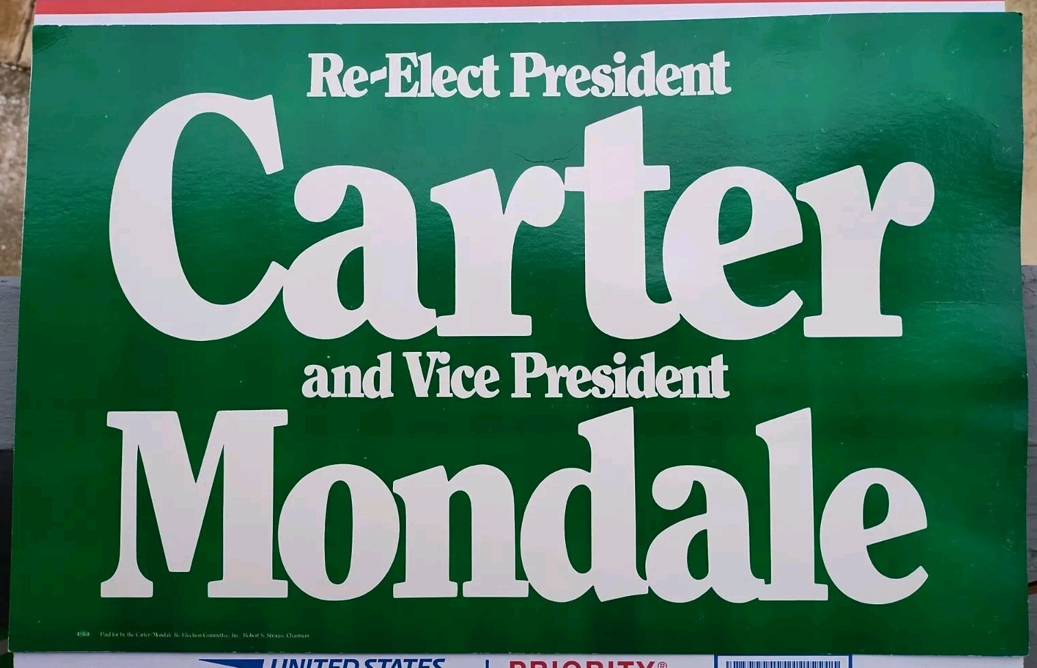Rare 1980 New Old Stock President Jimmy Carter Re Election Campaign Poster 19×12