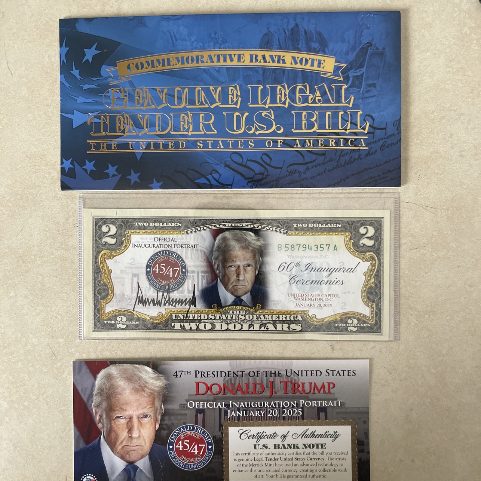 Donald Trump Presidential Inauguration Comm. $2 Bill Merrick Mint 60 Inauguratio