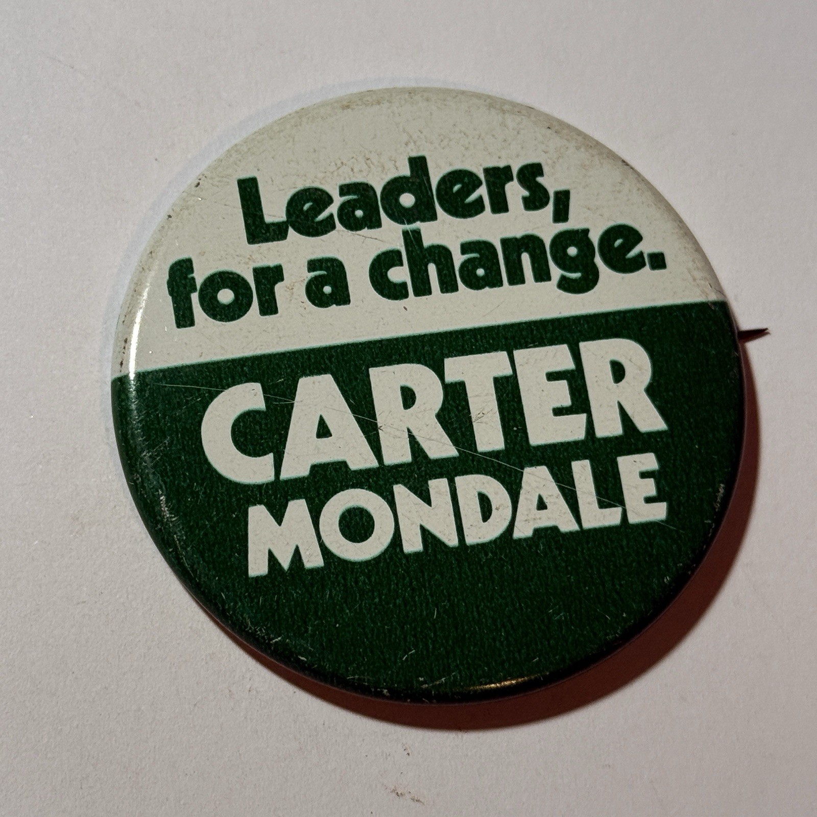 Jimmy Carter – Walter Mondale Leaders For A Change Pinback Button VTG