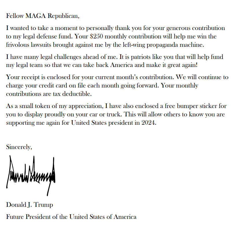 Funny Prank Donald Trump Legal Fund Donation Confirmation – Sent 100% Anonymous