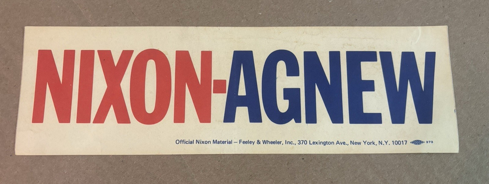 Nixon Agnew Presidential Campaign Bumper Sticker! Vintage NOS! Official Material