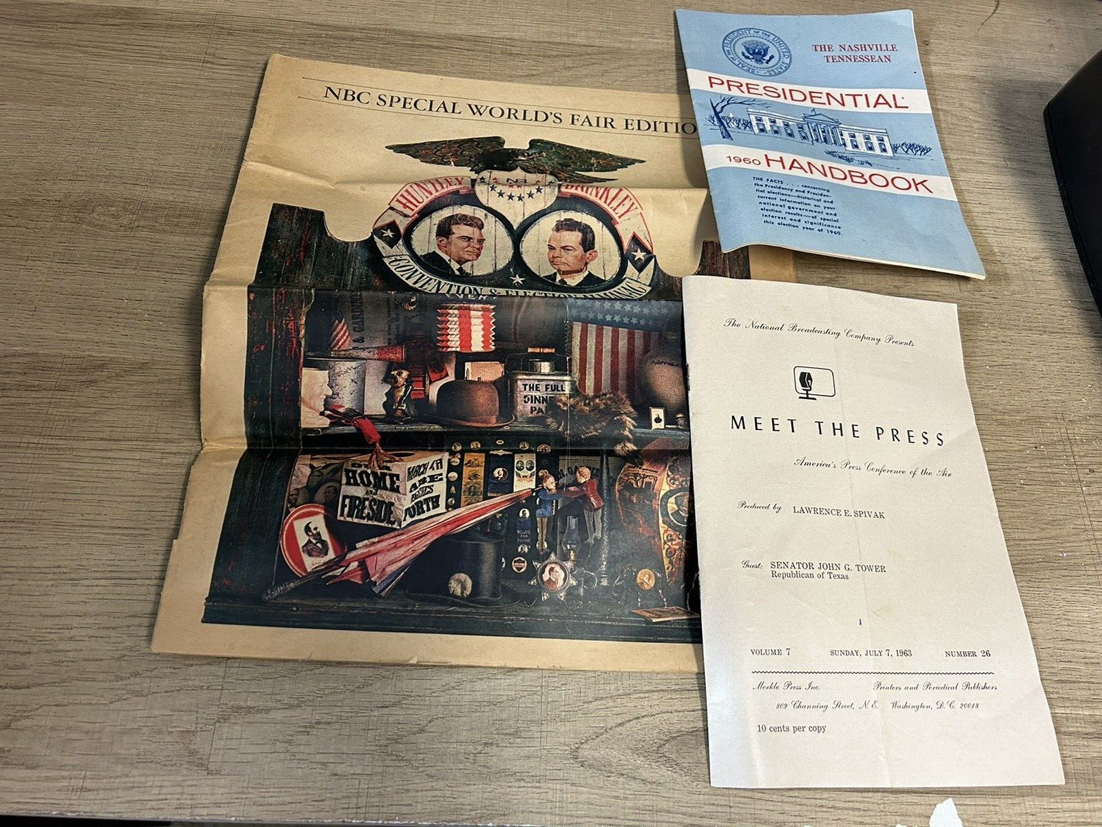 Lot vtg political ephemera 1960 Presidential Handbook/1964 World’s Fair paper