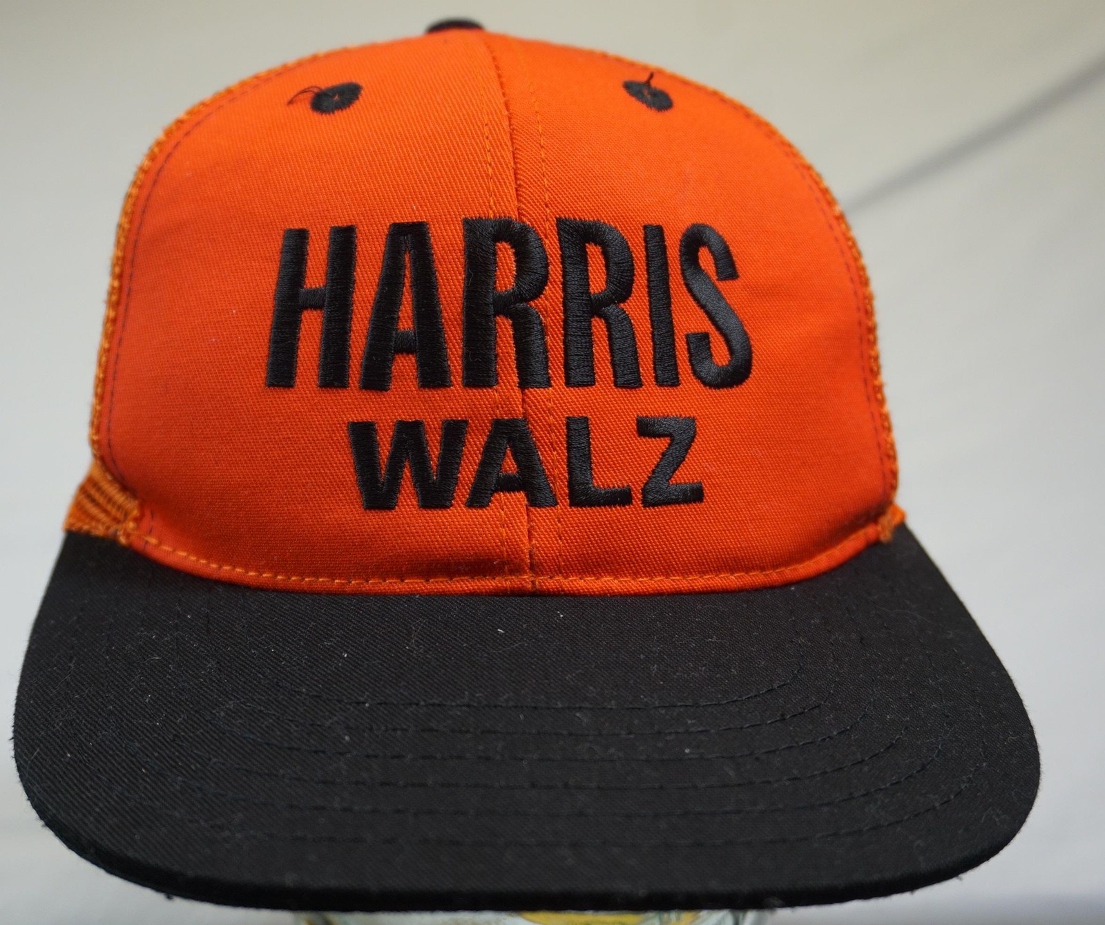 Harris Walz Election Cap, Hat Orange Black Snapback Mesh USA Union Made