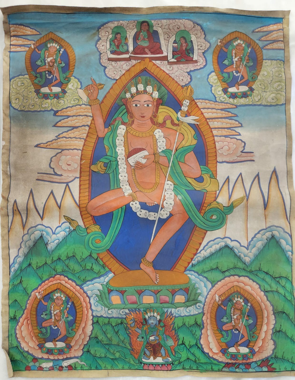 Rare Handmade Thangka, a Tibetan painting on Textile Depecting Dorje Pagmo
