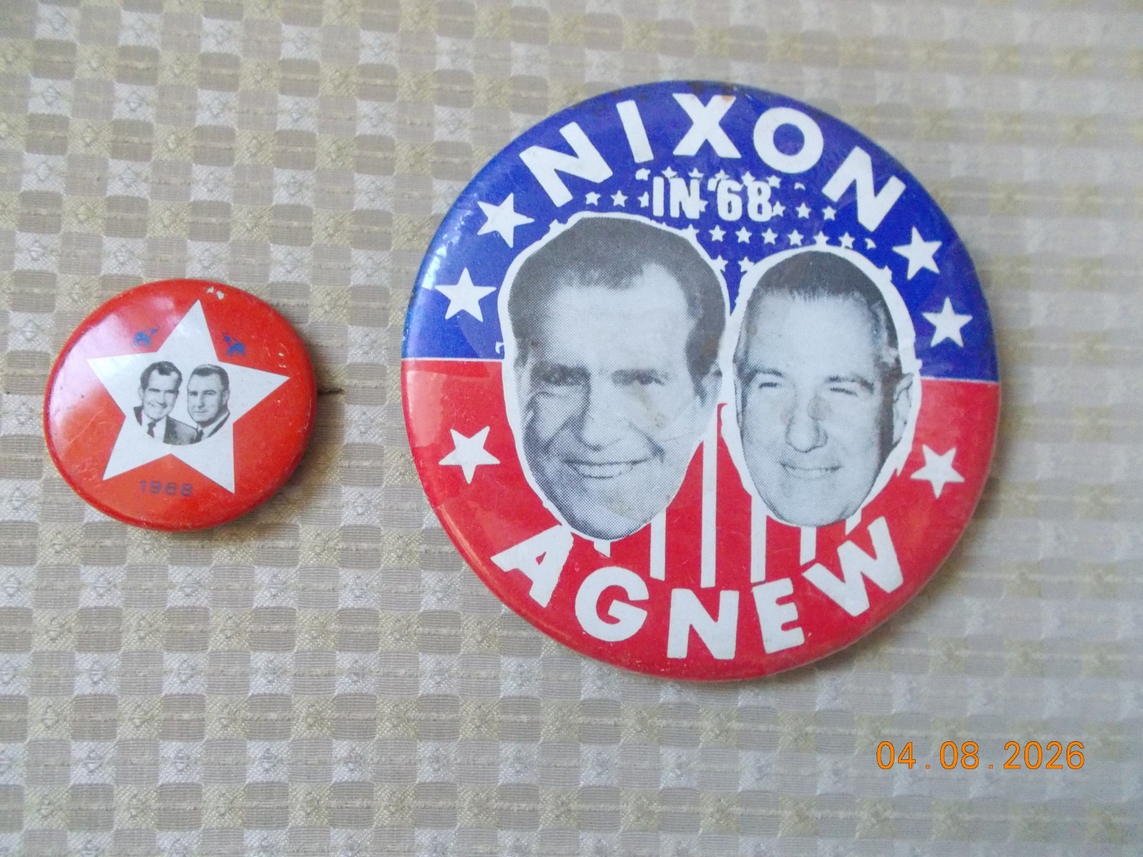 2 Nixon Agnew in 68 Presidential Political Campaign Buttons