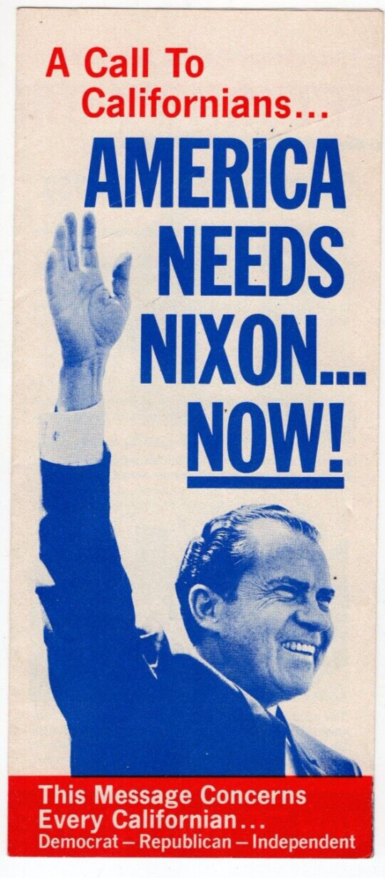 Vintage Richard Nixon Presidential Campaign Fold-Out Tract/Brochure CALIFORNIA