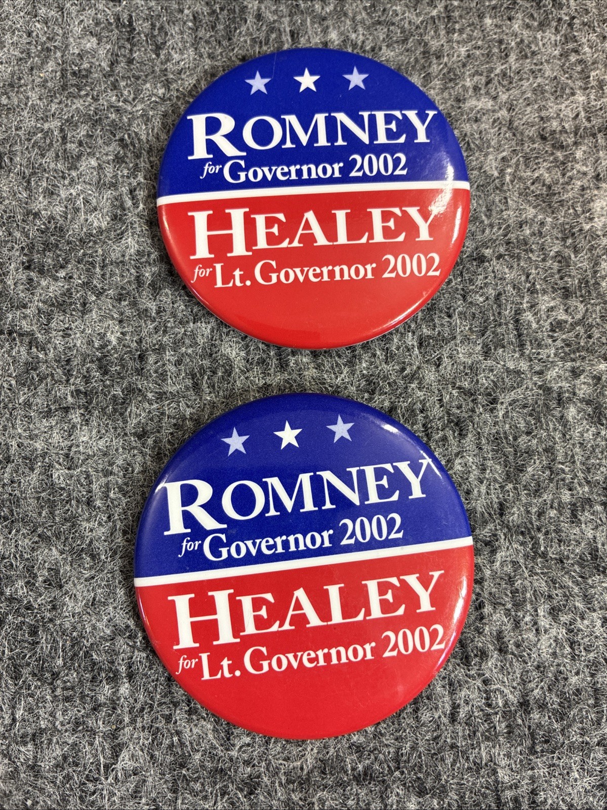 Mitt Romney Maura Healey 2002 Campaign Button Pin Shirt Blue Red Republican
