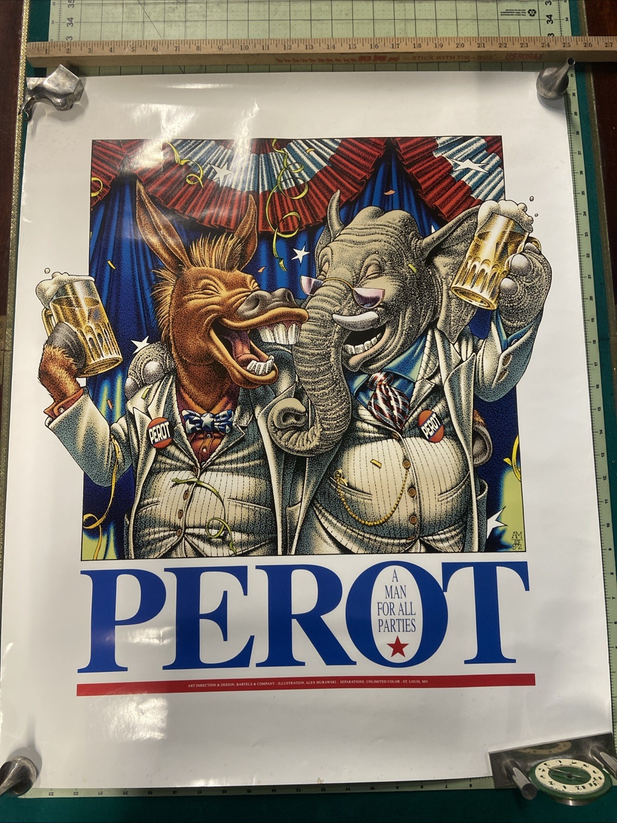 1992 Ross Perot Campaign Poster 31×25 A Man For All Parties Alex Murawski