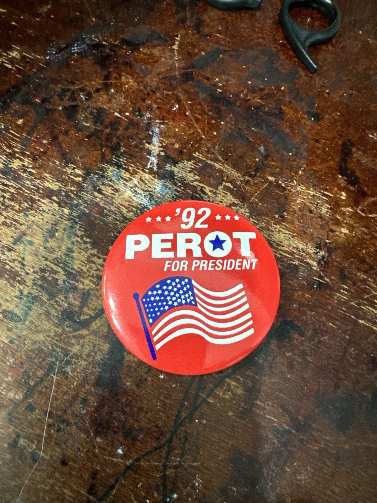 1992 Metal Litho 2” Pinback Campaign Pin Badge Perot For President Red